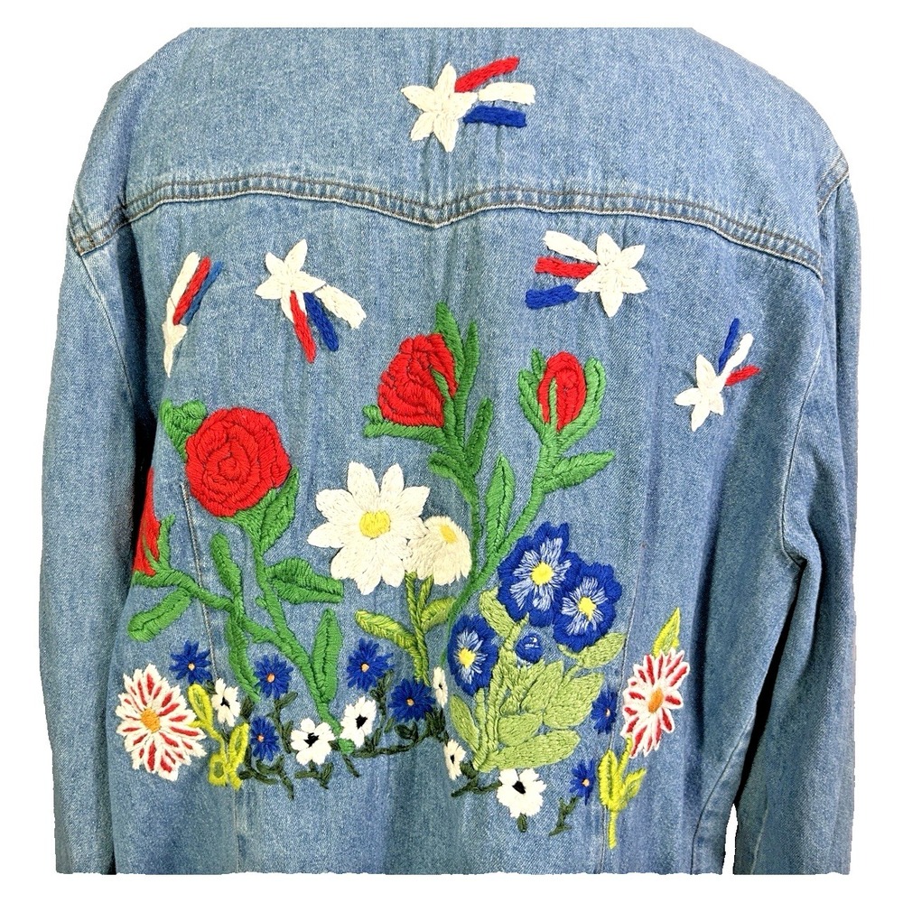 Beautiful Denim & Co. Heavy Embroidered Jean Jacket Women's Denim Floral Boho 1X - Picture 2 of 16